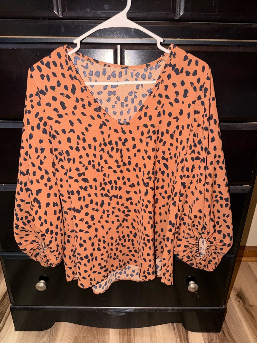 Womens Rust Cheetah Print V-Neck Blouse